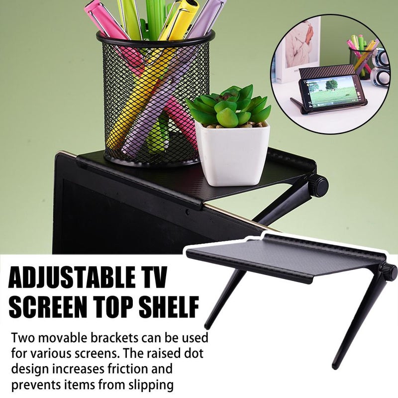 Adjustable Screen Top Shelf Organizer for Tv, Computer Monitor, Flat Screen – Holds Soundbar, Tv, Cable Box, Camera, Frames, Remote – Space-saving Over-monitor Storage, 4.33×6.46 inch - Image 2